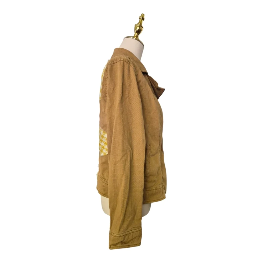 One of a Kind Upcycled Sunflower Jacket Yellow Gingham Flower Moto Jacket Size M - Picture 4 of 7